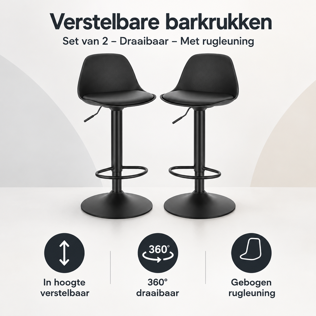 Overzicht van verstelbare barkrukken set van 2 met de belangrijkste productvoordelen