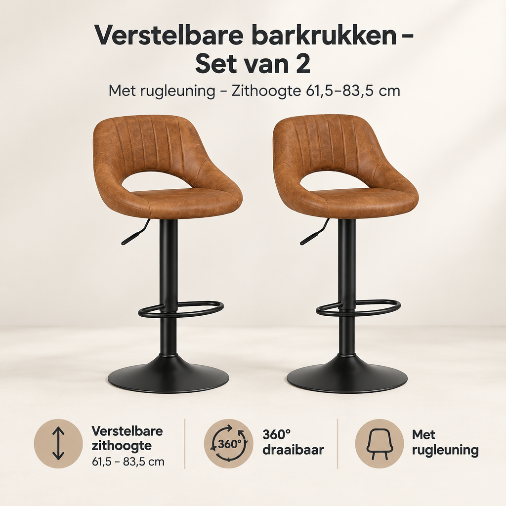 Overzicht van verstelbare barkrukken set van 2 met de belangrijkste productvoordelen