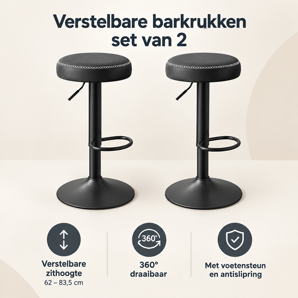 Overzicht van verstelbare barkrukken set van 2 met de belangrijkste productvoordelen