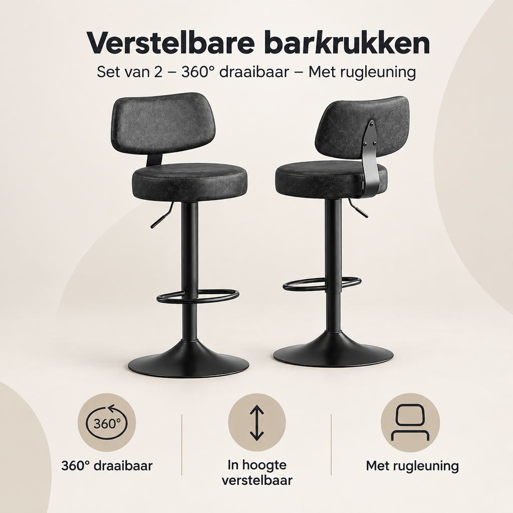 Overzicht van verstelbare barkrukken set van 2 met de belangrijkste productvoordelen