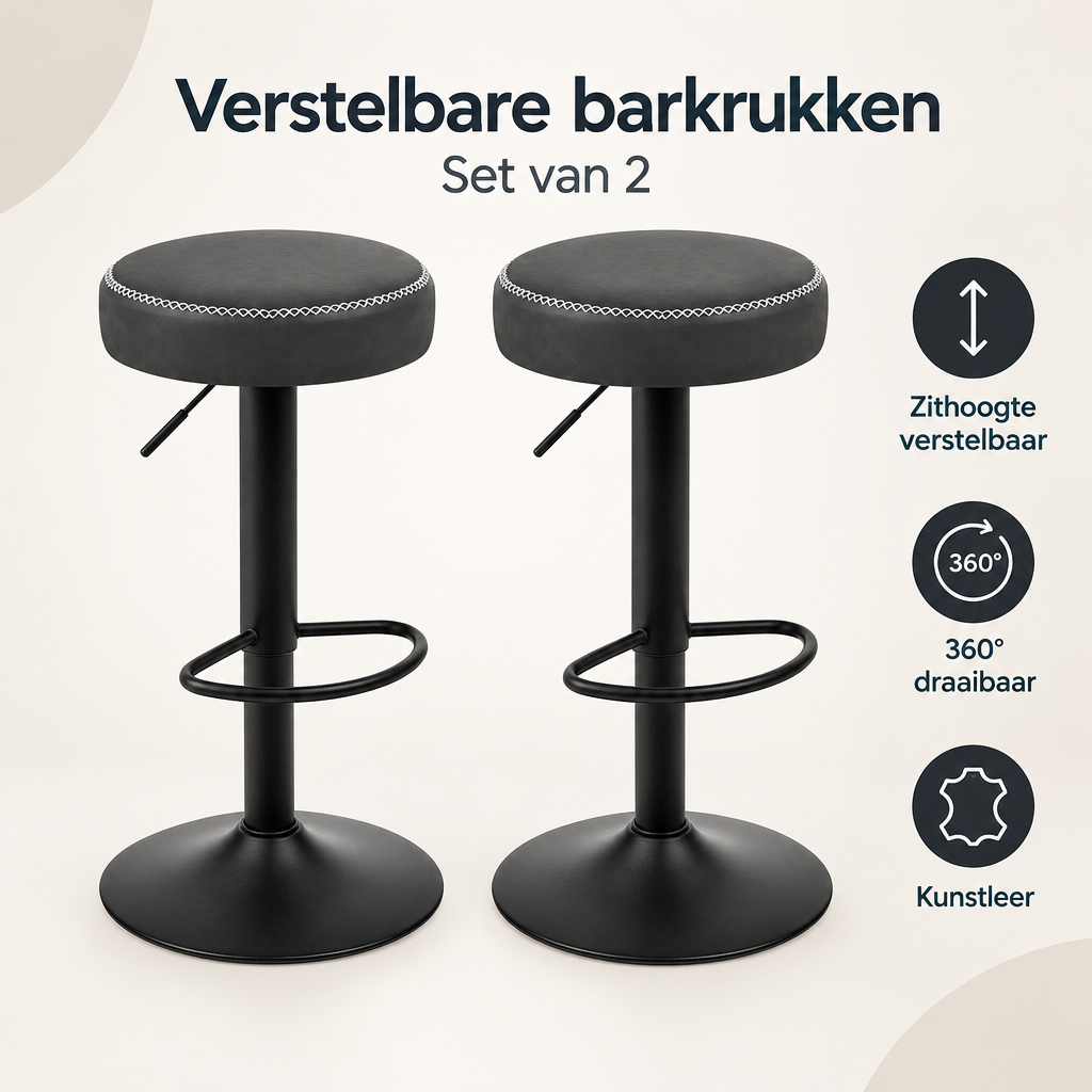 Overzicht van verstelbare barkrukken set van 2 met de belangrijkste productvoordelen