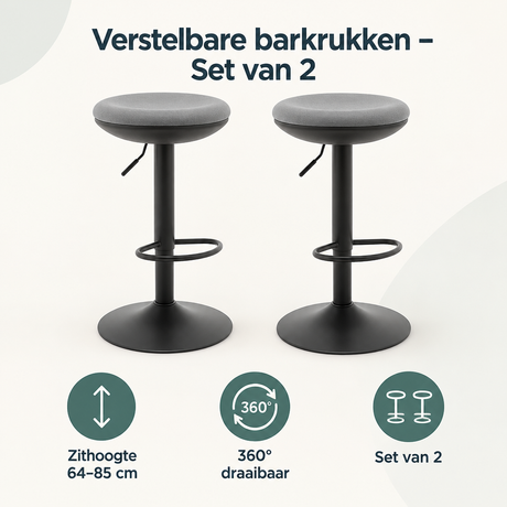 Overzicht van verstelbare barkrukken set van 2 met de belangrijkste productvoordelen