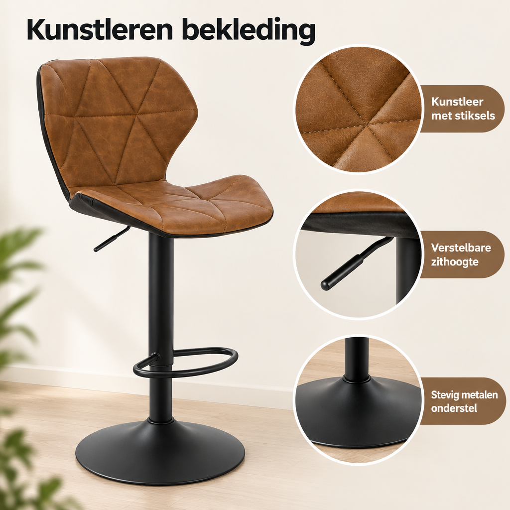 Detail van materiaal en afwerking van verstelbare barkrukken set van 4