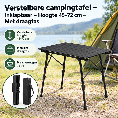 Praktische toepassing en keuzehulp voor verstelbare campingtafel