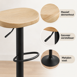 Detail van materiaal en afwerking van verstelbare houten barkruk