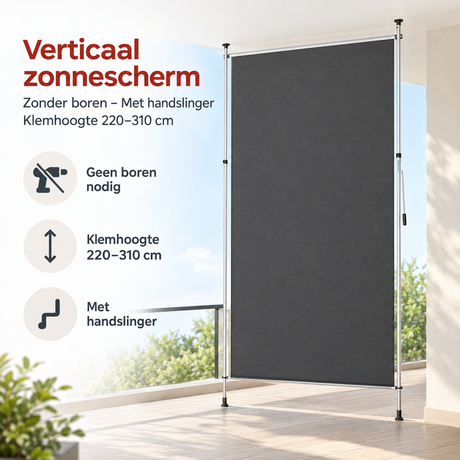 Belangrijkste voordelen en eigenschappen van verticaal zonnescherm zonder boren