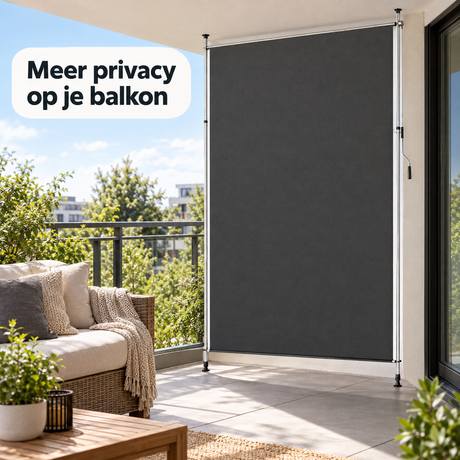 verticaal zonnescherm zonder boren in gebruik in een passende praktijksituatie