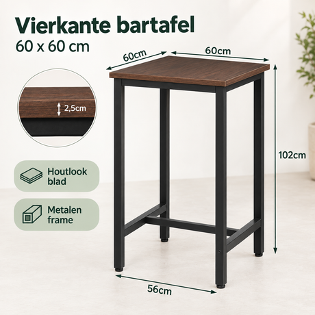 Afmetingen en productspecificaties van vierkante bartafel