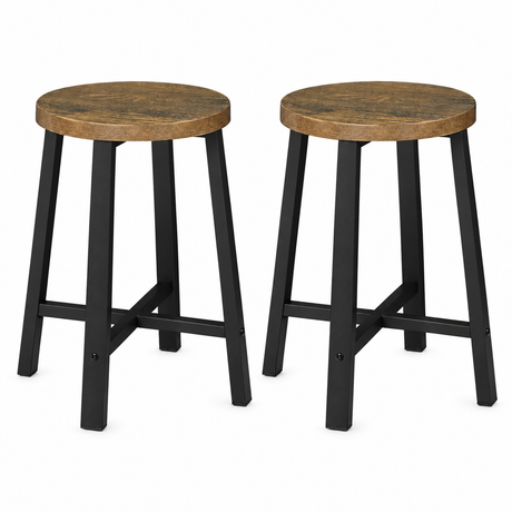 PIM Shopify visual 1/6 · Industriële krukken – Set van 2 – Vintage hout en metaal – Zithoogte 46 cm op witte achtergrond