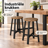 PIM Shopify visual 2/6 · Industriële krukken – Set van 2 – Vintage hout en metaal – Zithoogte 46 cm – Lifestyle & gebruik
