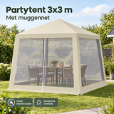 PIM Shopify visual 2/6 · Partytent 3x3 m – Met muggennet – Polyester – Beige – Lifestyle & gebruik
