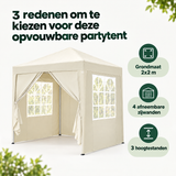 PIM Shopify visual 3/6 · Opvouwbare partytent 2x2 m – 4 afneembare zijwanden – 3 hoogtestanden – Belangrijkste voordelen