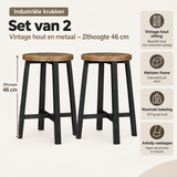 PIM Shopify visual 4/6 · Industriële krukken – Set van 2 – Vintage hout en metaal – Zithoogte 46 cm – Maatvoering & specificaties
