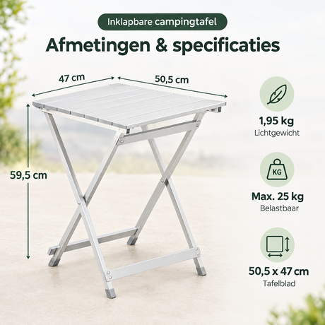 Inklapbare campingtafel van BukkitBow, aluminium, lichtgewicht 1,95 kg, 50,5 x 47 x 59,5 cm, klaar voor outdoor gebruik