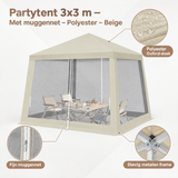 PIM Shopify visual 5/6 · Partytent 3x3 m – Met muggennet – Polyester – Beige – Detail & materiaal