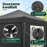 PIM Shopify visual 5/6 · Opvouwbare partytent 2x2 m – 4 afneembare zijwanden – 3 hoogtestanden – Detail & materiaal
