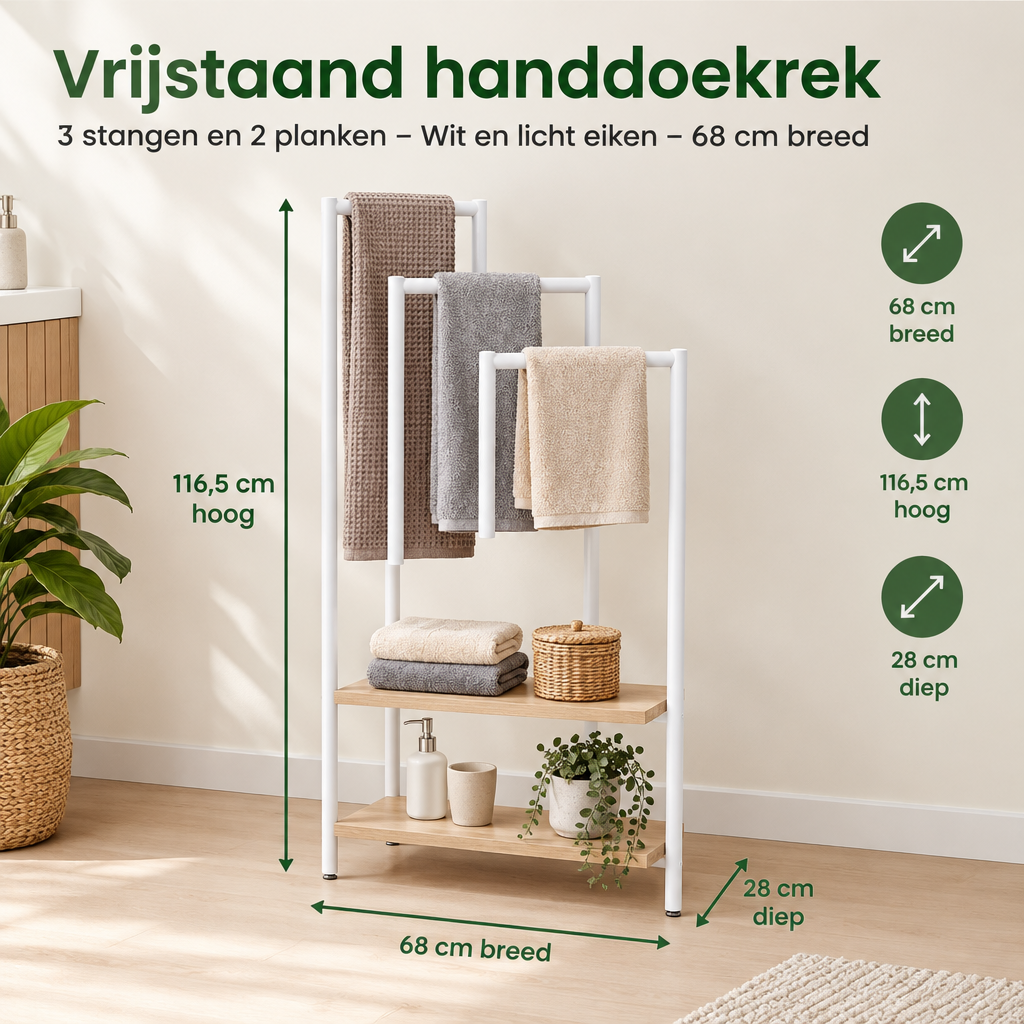 Afmetingen en productspecificaties van vrijstaand handdoekrek
