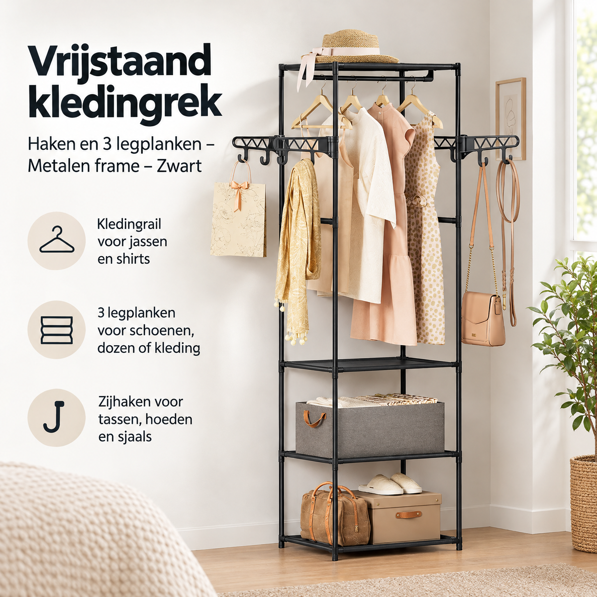 Praktische toepassing en keuzehulp voor vrijstaand kledingrek