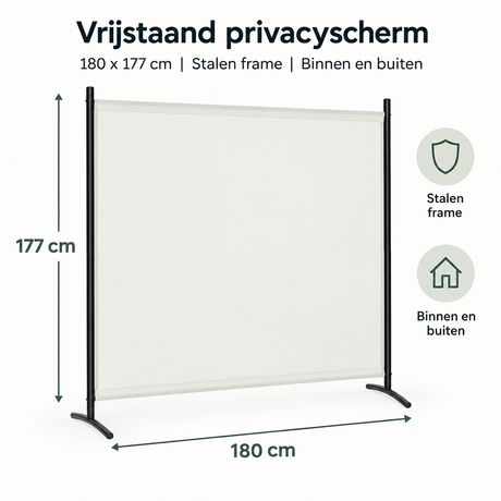Afmetingen en productspecificaties van vrijstaand privacyscherm