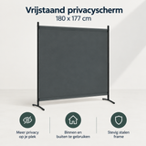 Overzicht van vrijstaand privacyscherm met de belangrijkste productvoordelen