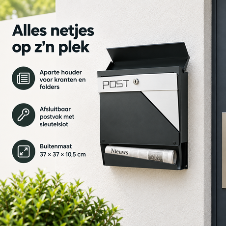 Praktische toepassing en keuzehulp voor wandbrievenbus met krantenhouder