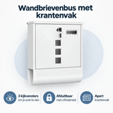 BukkitBow wandbrievenbus met krantenvak, 3 kijkvensters en slot, geschikt voor buitengebruik, inclusief naamplaatje.