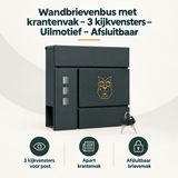 Wandbrievenbus met krantenvak en 3 kijkvensters, Uilmotief, afsluitbaar, van BukkitBow, voor veilige en praktische postafhandeling.