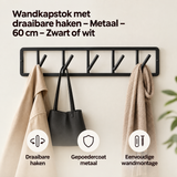 Wandkapstok met draaibare haken van BukkitBow, 60 cm lang, zwart of wit metalen ontwerp voor in de hal of gang