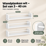 Afmetingen en productspecificaties van wandplanken wit