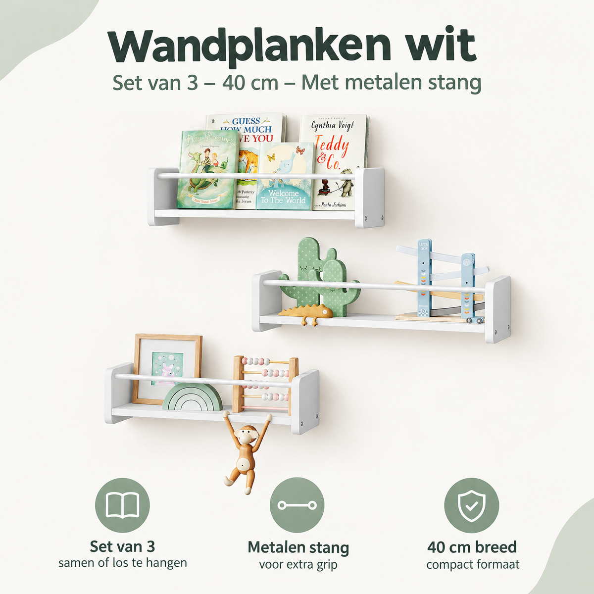 Overzicht van wandplanken wit met de belangrijkste productvoordelen