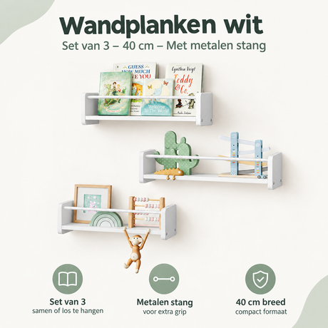 Overzicht van wandplanken wit met de belangrijkste productvoordelen
