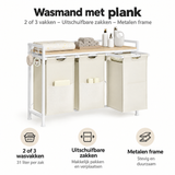 BukkitBow wasmand met plank, 2 of 3 vakken en uitschuifbare zakken, metalen frame voor makkelijk wassen en organiseren