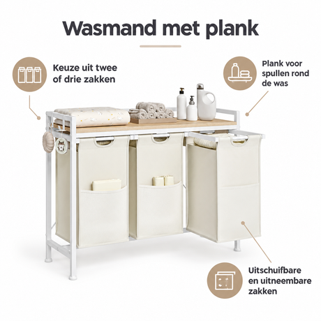 Belangrijkste voordelen en eigenschappen van wasmand met plank