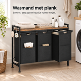 BukkitBow wasmand met plank, 2 van 3 vakken, uitschuifbare zakken en metalen frame voor gemakkelijke wasgoedorganisatie