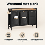 BukkitBow wasmand met plank, 2 van 3 vakken, uitschuifbare zakken en metalen frame voor eenvoudige wasorganisatie
