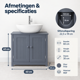 Afmetingen en productspecificaties van wastafelonderkast 60 cm