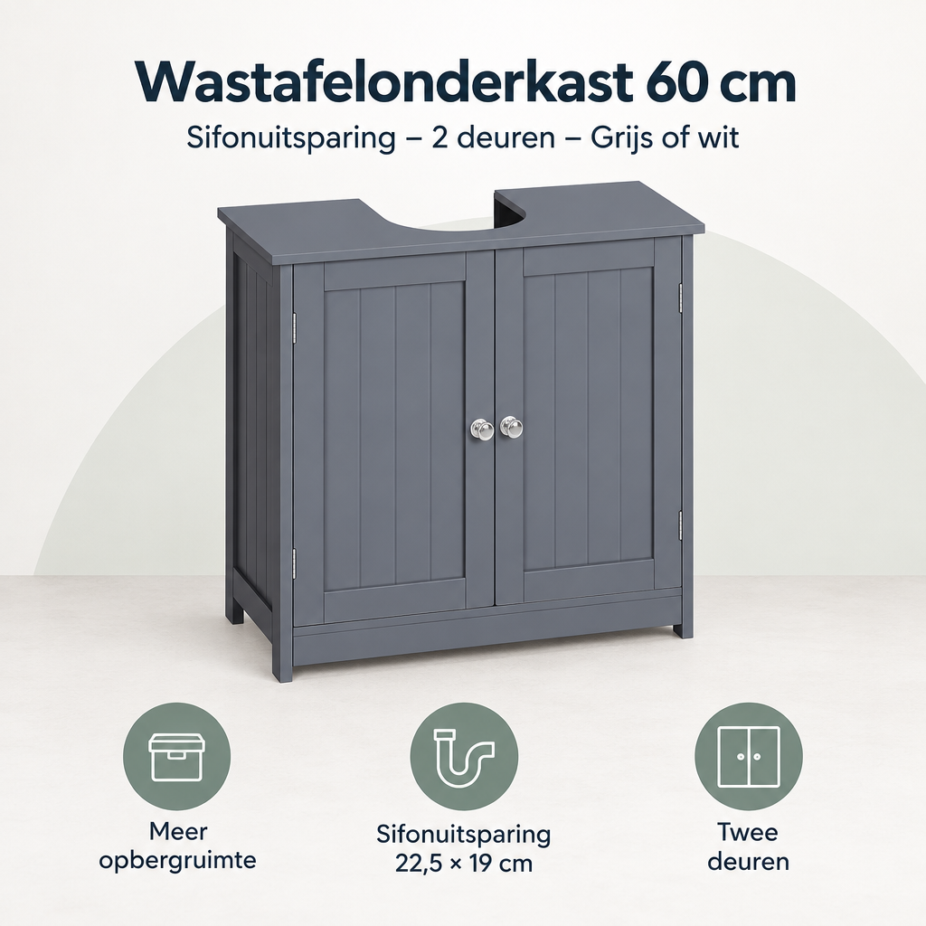 Overzicht van wastafelonderkast 60 cm met de belangrijkste productvoordelen