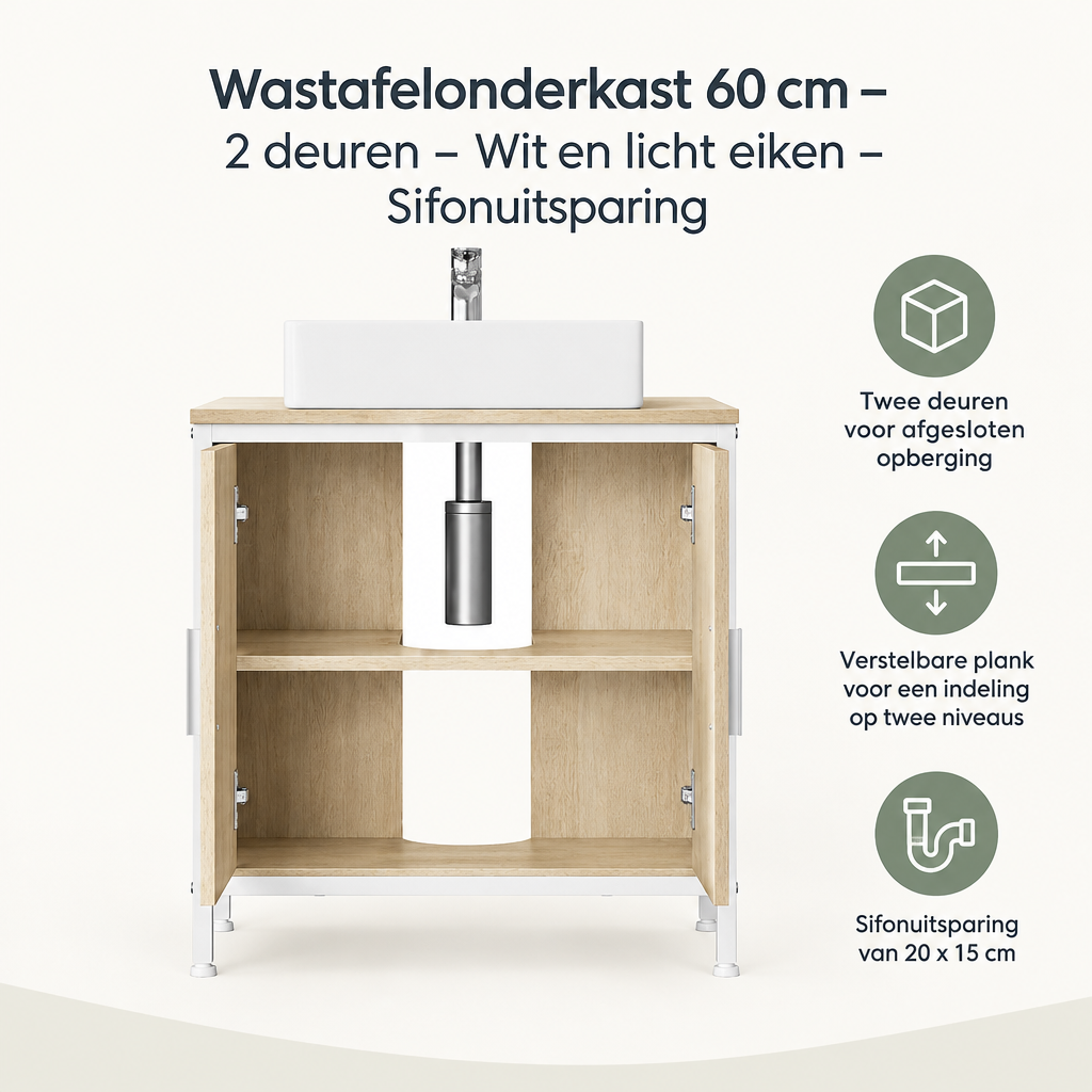 Overzicht van wastafelonderkast 60 cm met de belangrijkste productvoordelen
