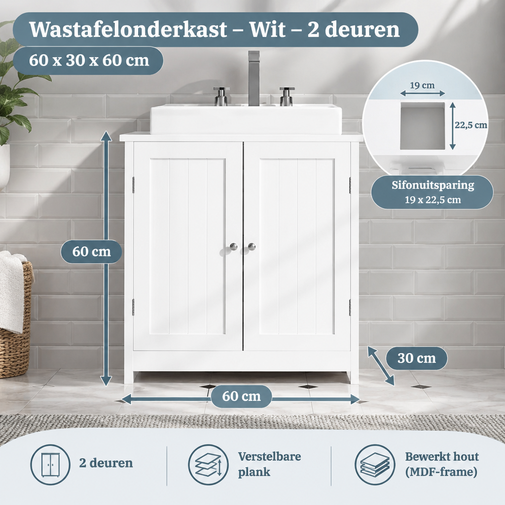 Afmetingen en productspecificaties van wastafelonderkast
