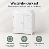 Overzicht van wastafelonderkast met de belangrijkste productvoordelen