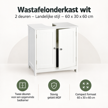 Overzicht van wastafelonderkast met de belangrijkste productvoordelen