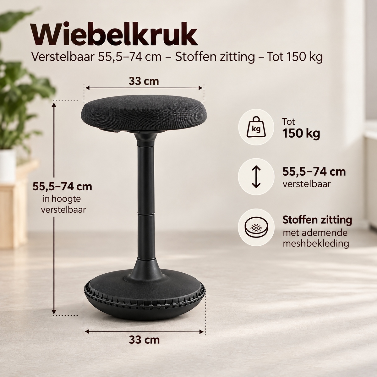 Afmetingen en productspecificaties van wiebelkruk