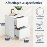 Afmetingen en productspecificaties van wit nachtkastje met lades
