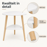 Detail van materiaal en afwerking van witte bijzettafel
