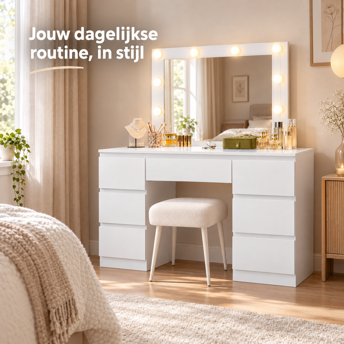 witte kaptafel met verlichting in gebruik in een passende praktijksituatie