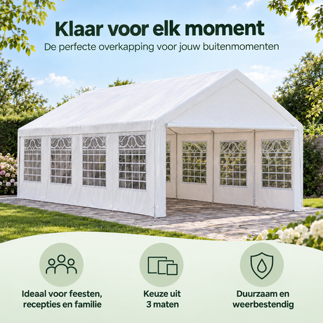 Praktische toepassing en keuzehulp voor witte partytent met zijwanden