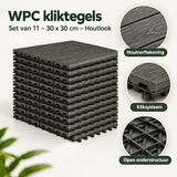 Detail van materiaal en afwerking van WPC kliktegels