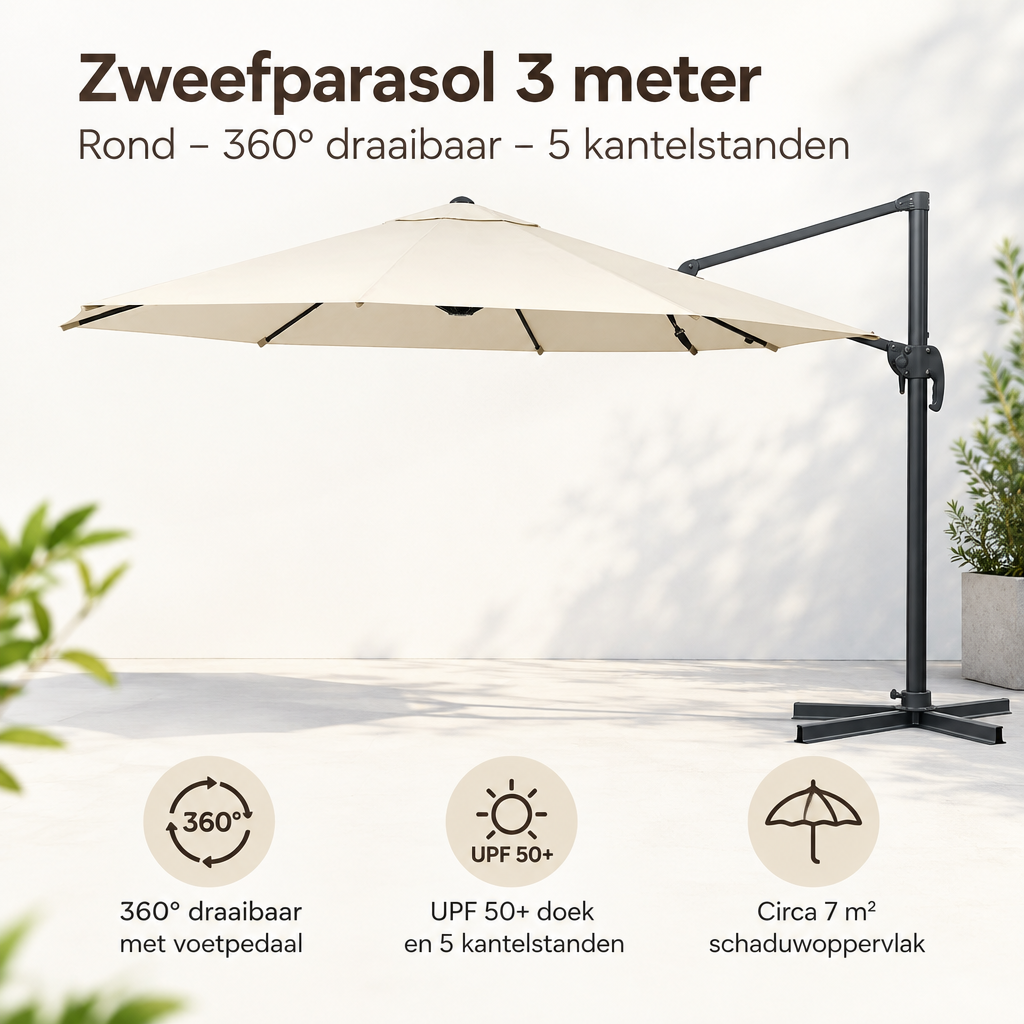 Belangrijkste voordelen en eigenschappen van zweefparasol 3 meter