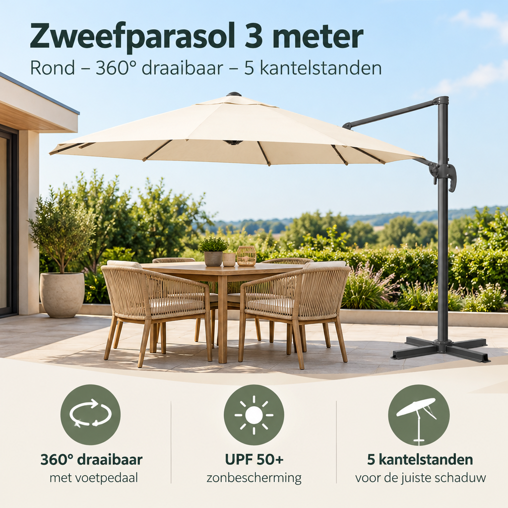 Praktische toepassing en keuzehulp voor zweefparasol 3 meter