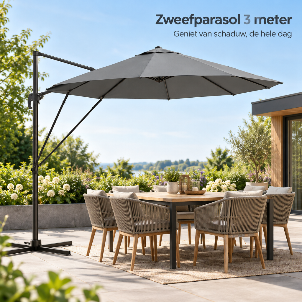 zweefparasol 3 meter in gebruik in een passende praktijksituatie
